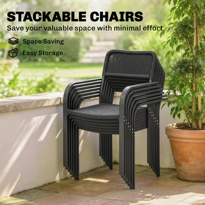 Garden Dining Set with Umbrella Hole for 6 People, Black