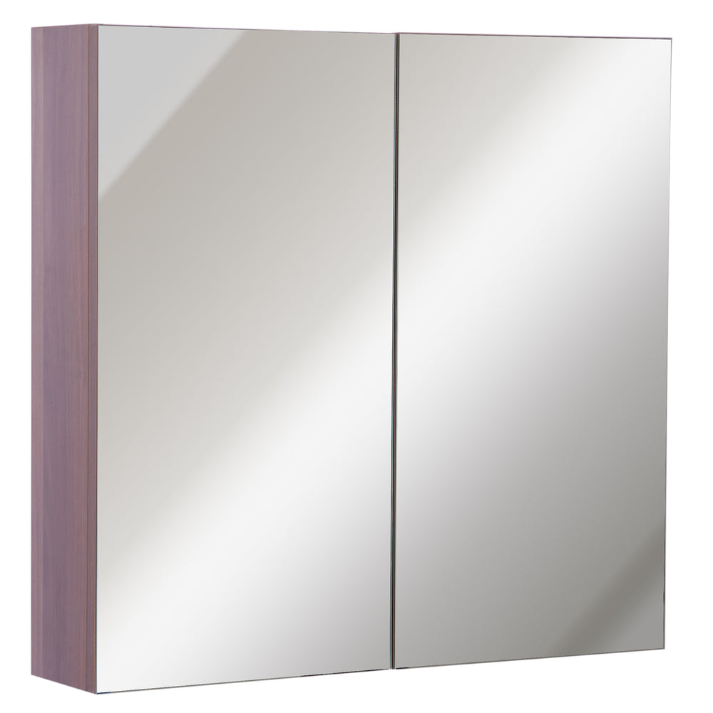 kleankin Wall Mounted Glass Bathroom Mirror Cabinet Storage Shelf, 63Wx60Hx13.5T cm-Walnut