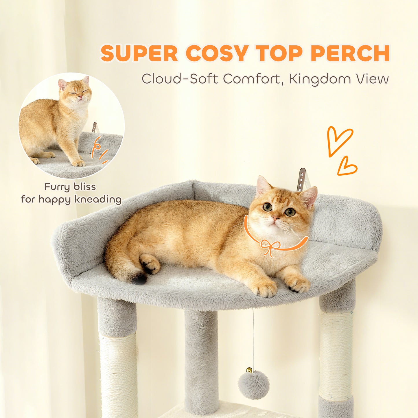 170 cm Cat Tree, Large Cat Tower with 7 Scratching Posts, Light Grey
