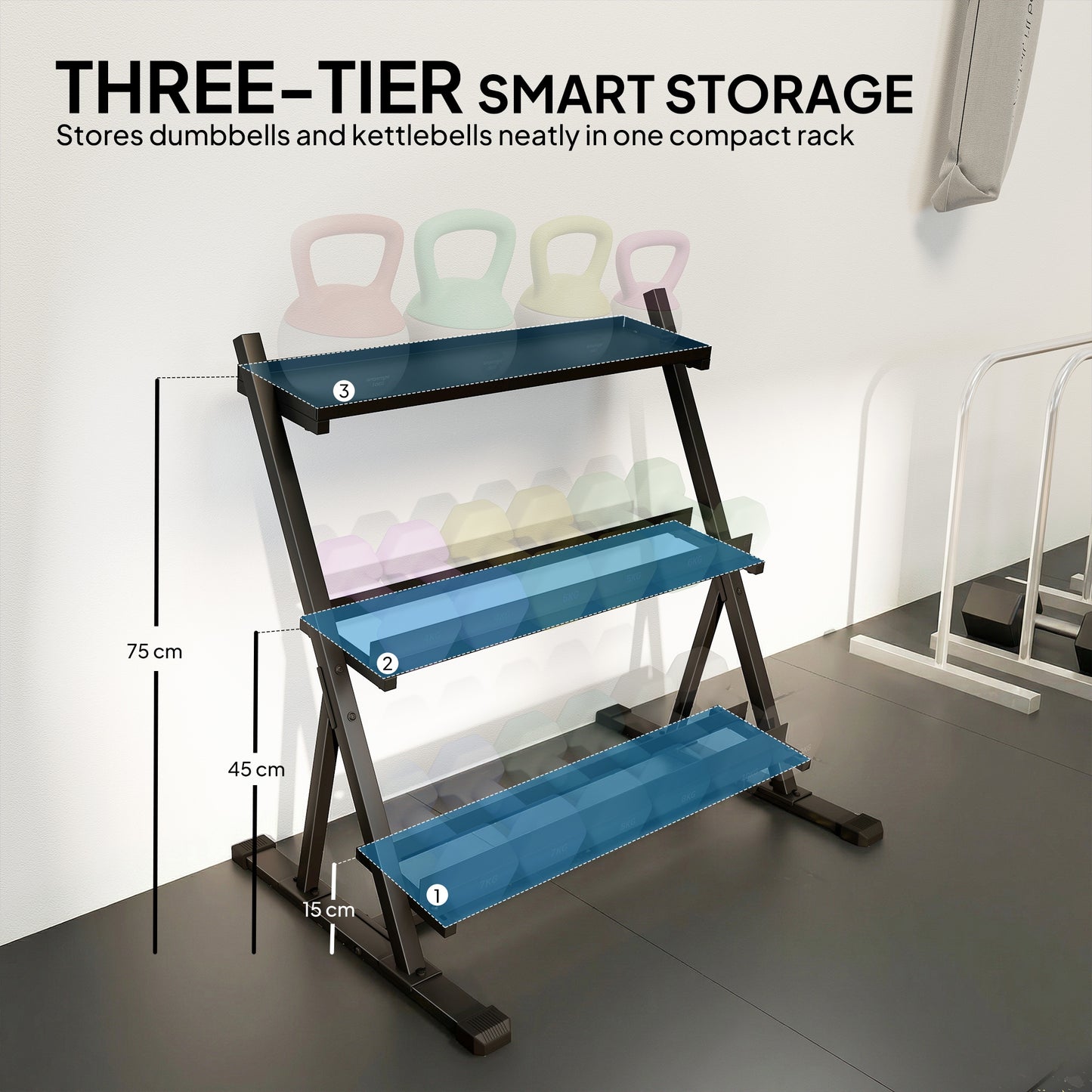 Dumbbell Rack 3-Tier Weight Organiser for Home Gym 200 KG Capacity