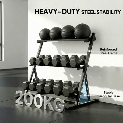 Dumbbell Rack 3-Tier Weight Organiser for Home Gym 200 KG Capacity