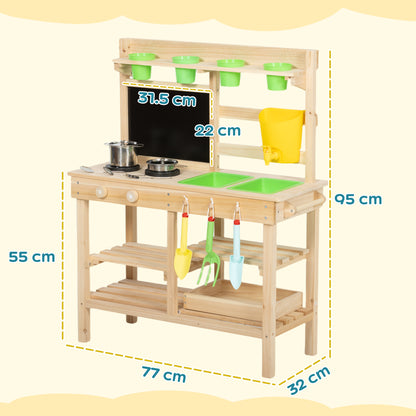 Wooden Kids Mud Kitchen with Kitchenware & Garden Tools