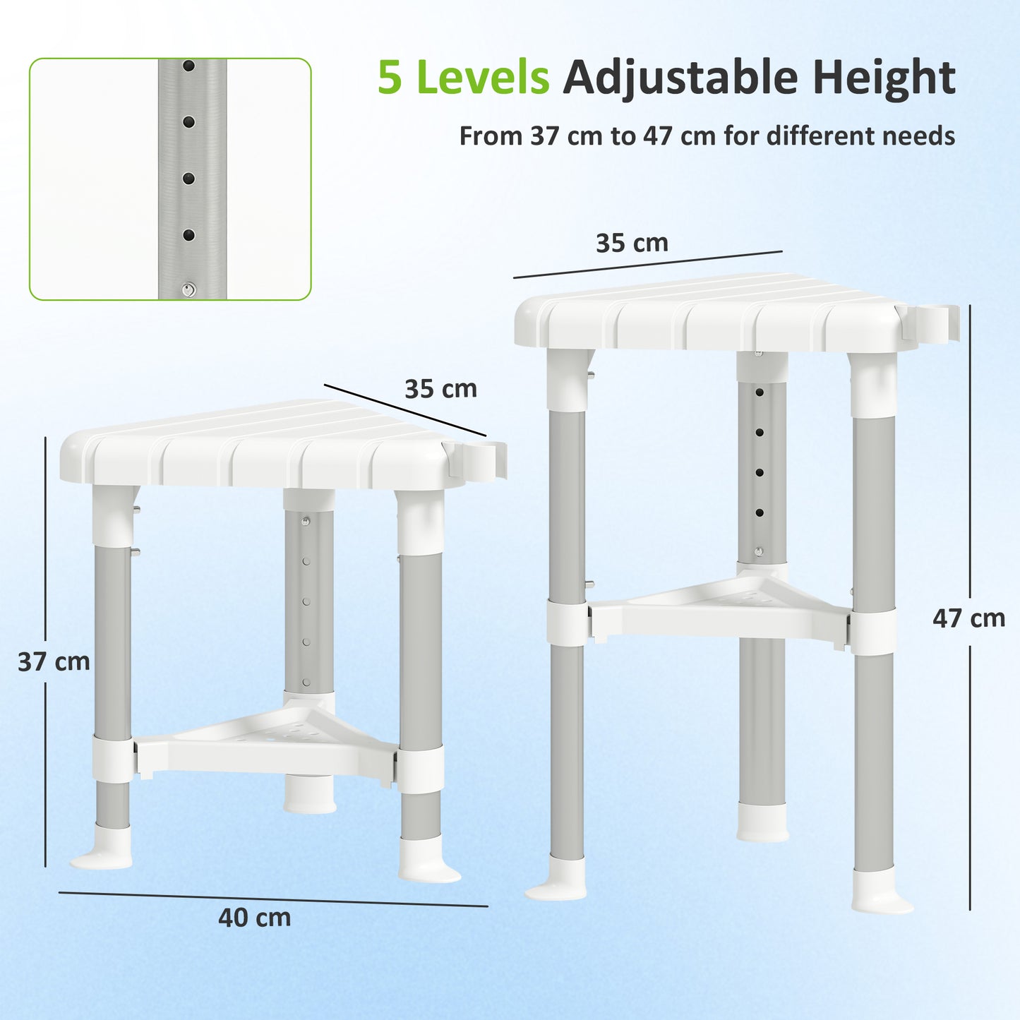 Shower Stool with Storage Shelf and HDPE Seat, White