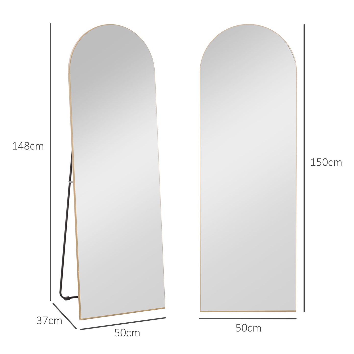 Floor Mirror Wall Mount Leaning Standing Mirror 50 x 150cm Gold Tone