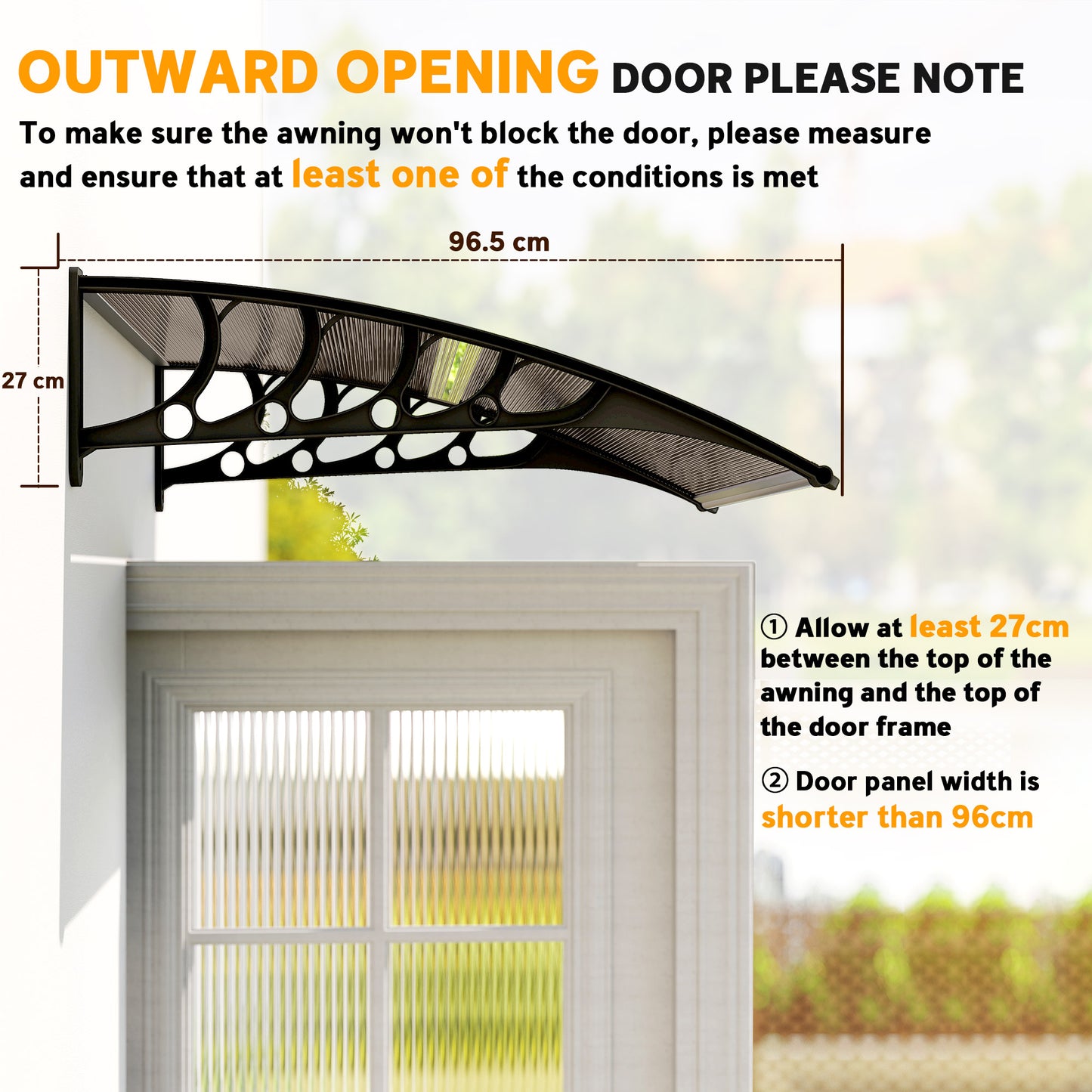 Door Canopy Outdoor Awning Rain Shelter for Window Porch, Brown