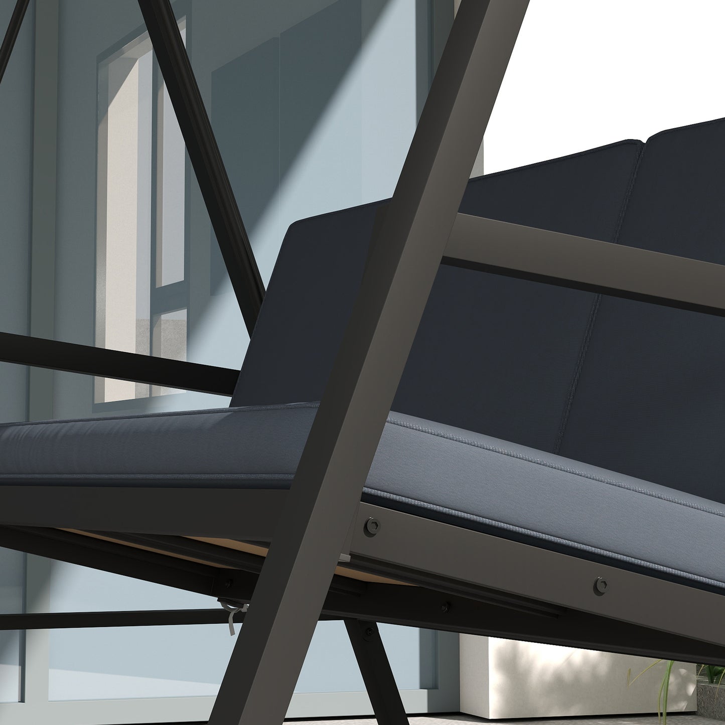 3 Seater Garden Swing Chair with Adjustable Canopy, Dark Grey