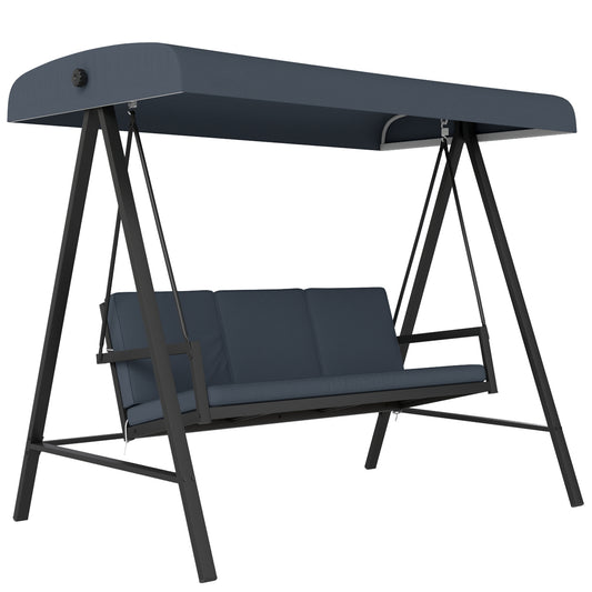 3 Seater Garden Swing Chair with Adjustable Canopy, Dark Grey