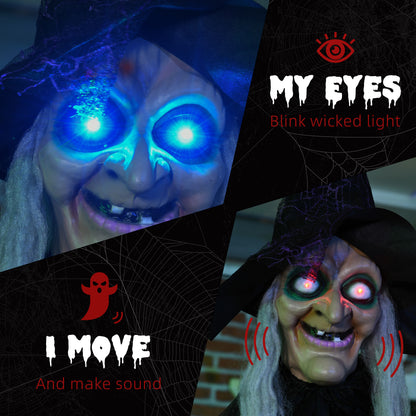 Hanging Witch Prop Life Size with Light Up Eyes, Talking Sound