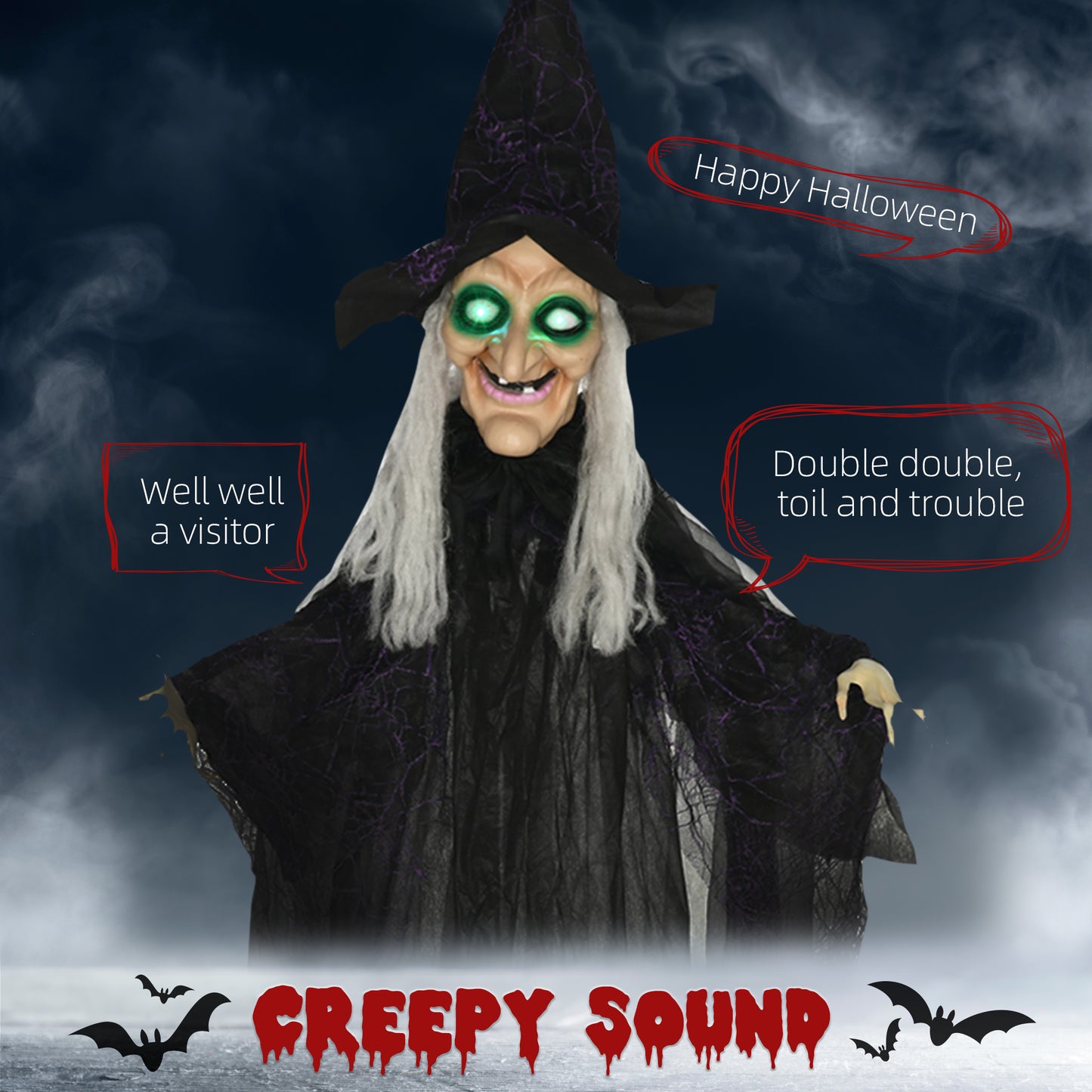 Hanging Witch Prop Life Size with Light Up Eyes, Talking Sound