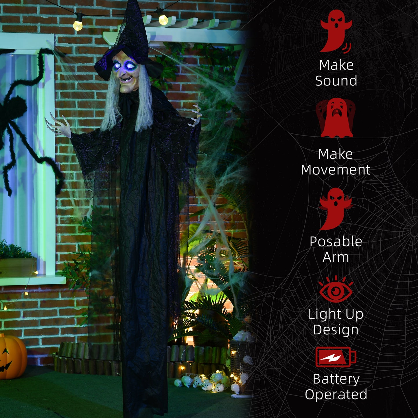 Hanging Witch Prop Life Size with Light Up Eyes, Talking Sound
