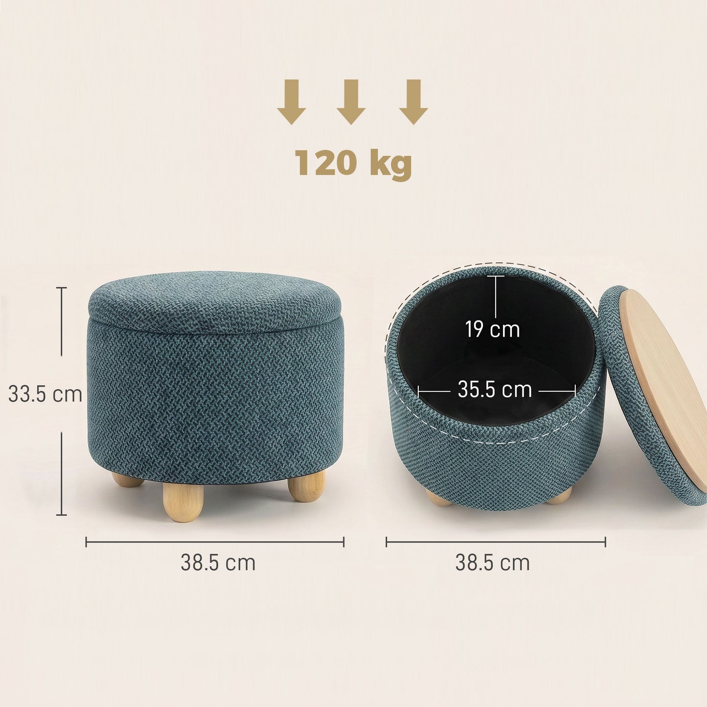 Round Storage Ottoman with Reversible Lid, Dark Blue
