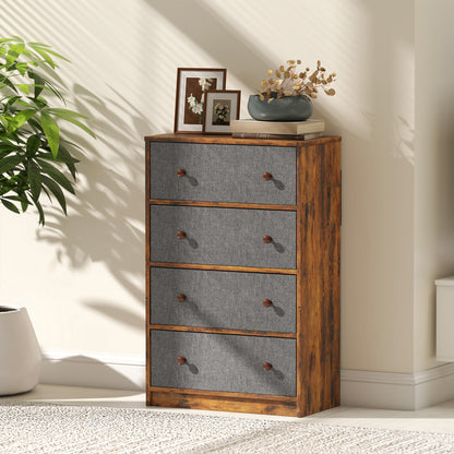Chest of Drawers, 4 Drawer Dresser for Bedroom, Grey and Rustic Brown