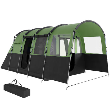8-Person Camping Tent Tunnel Design with 4 Large Windows Green