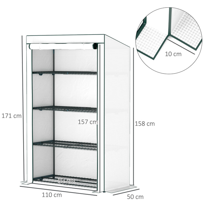 4 Tier Lean-to Mini Greenhouse with Reinforced PE Cover, Green