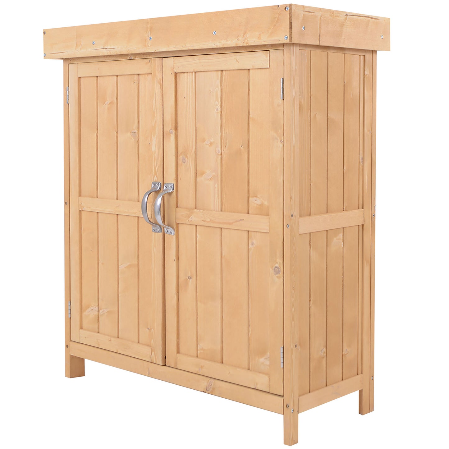 Wooden Garden Storage Shed with Hinged Roof and Shelves, Outdoor Storage Cabinet Chest, Double Doors