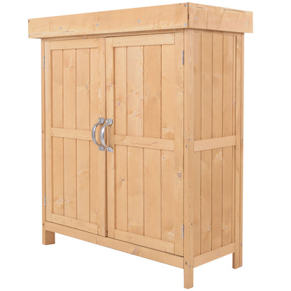 Wooden Garden Storage Shed with Hinged Roof and Shelves, Outdoor Storage Cabinet Chest, Double Doors