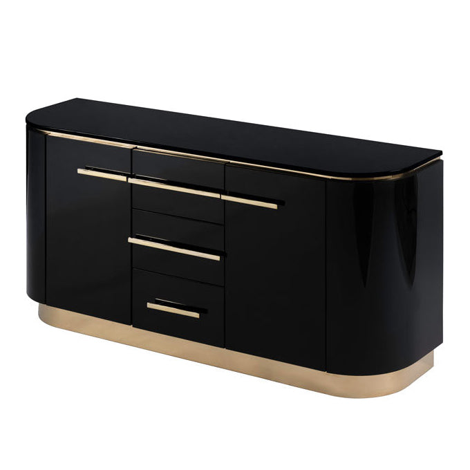 Anastasia Black Glass Sideboard with Brass Details