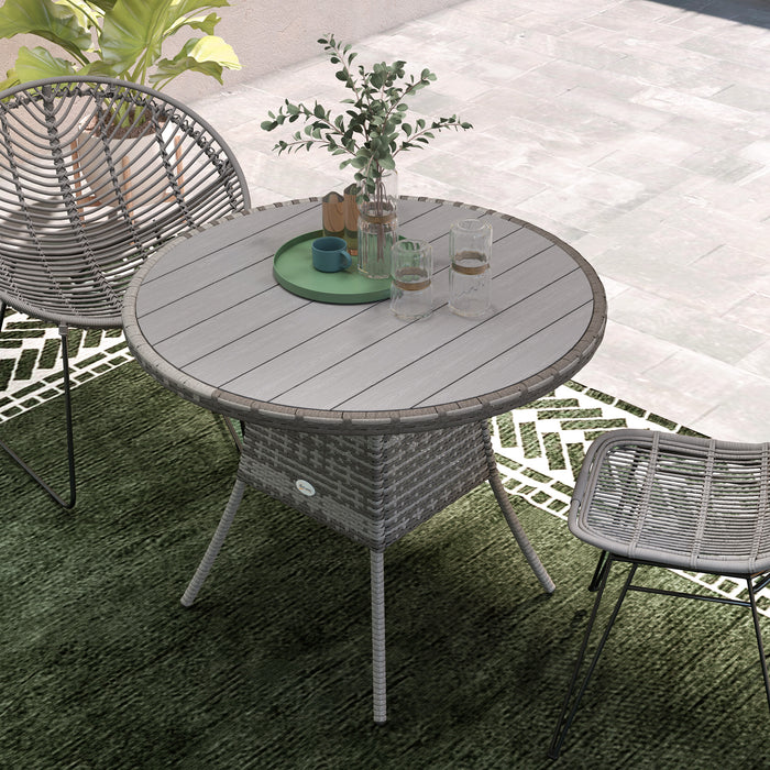 Outdoor PE Rattan Dining Table w/ Wood-plastic Composite Top, Grey