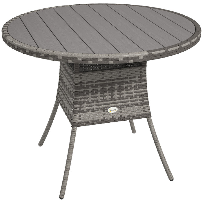 Outdoor PE Rattan Dining Table w/ Wood-plastic Composite Top, Grey