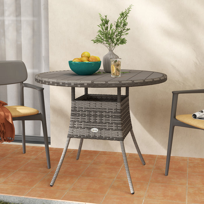 Outdoor PE Rattan Dining Table w/ Wood-plastic Composite Top, Grey