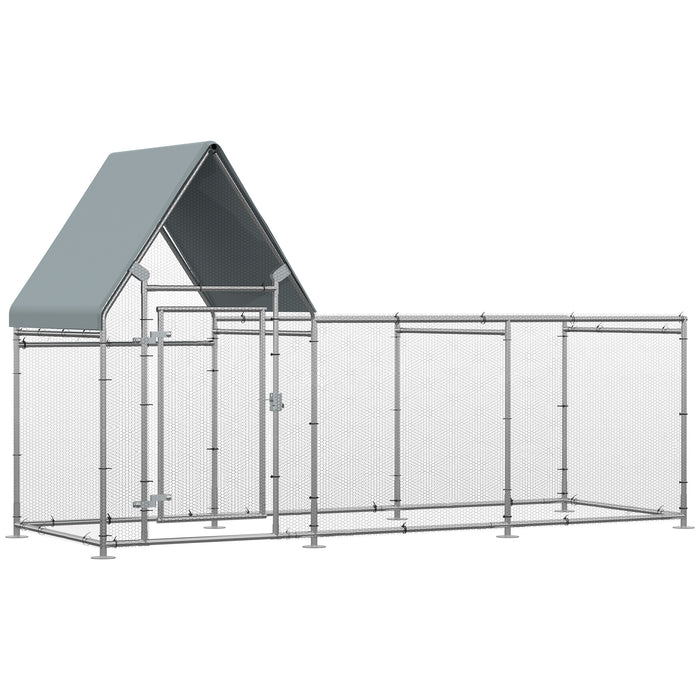 Walk In Chicken Run, Large Galvanized Chicken House, Hen Poultry House Cage, Outdoor Rabbit Hutch Metal Enclosure w/ Water-Resist Cover