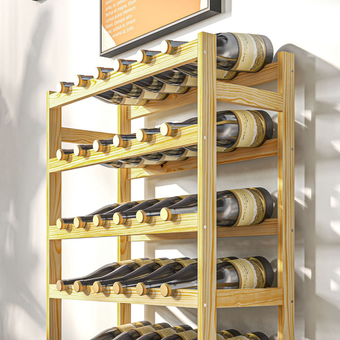 Free Standing Wooden Wine Rack 42 Bottles Holders, Natural