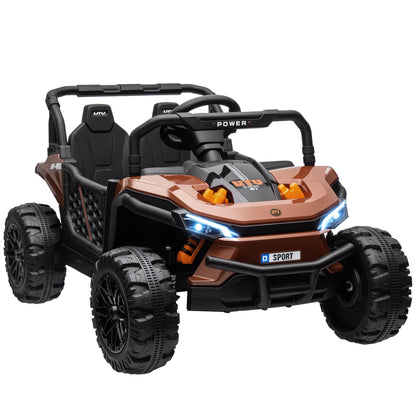 Kids Ride on Car, 12V Electric Truck w/ Horn, Lights, USB, Brown