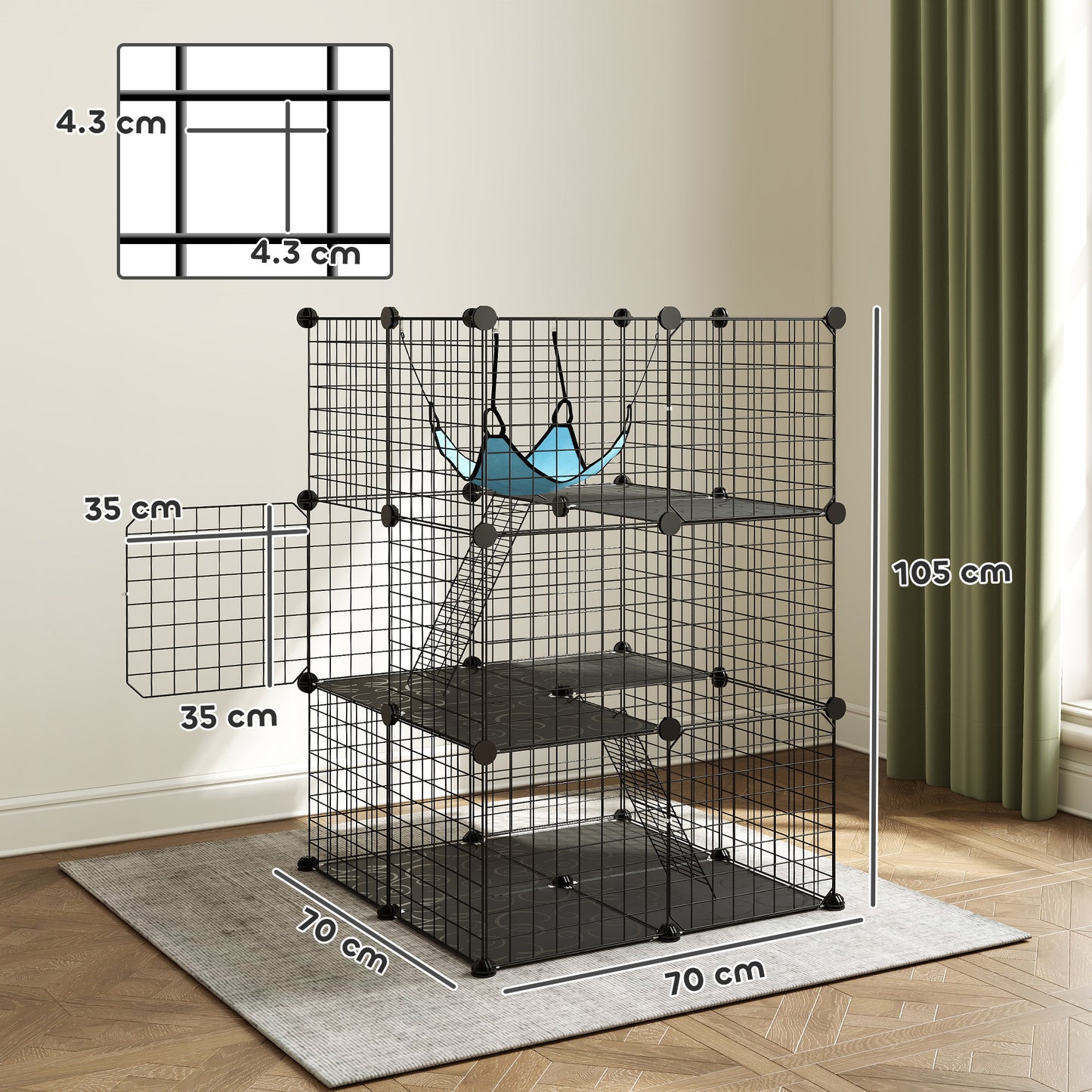 Indoor Cat Cage with DIY Customizable Design 105 cm Black