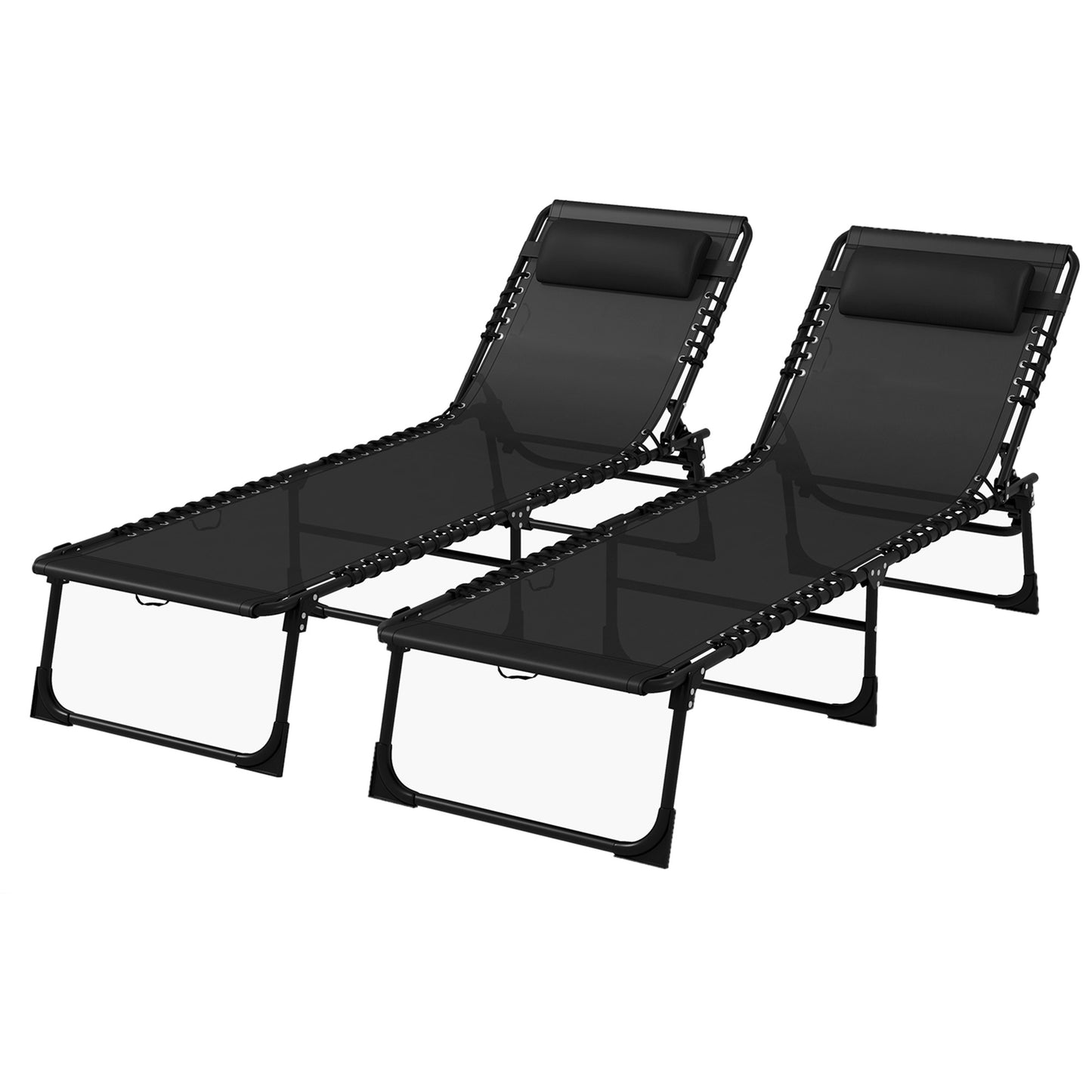2 Pcs Folding Sun Lounger Beach Chaise Chair Garden Cot Camping Lounger with 4 Position Adjustable Black