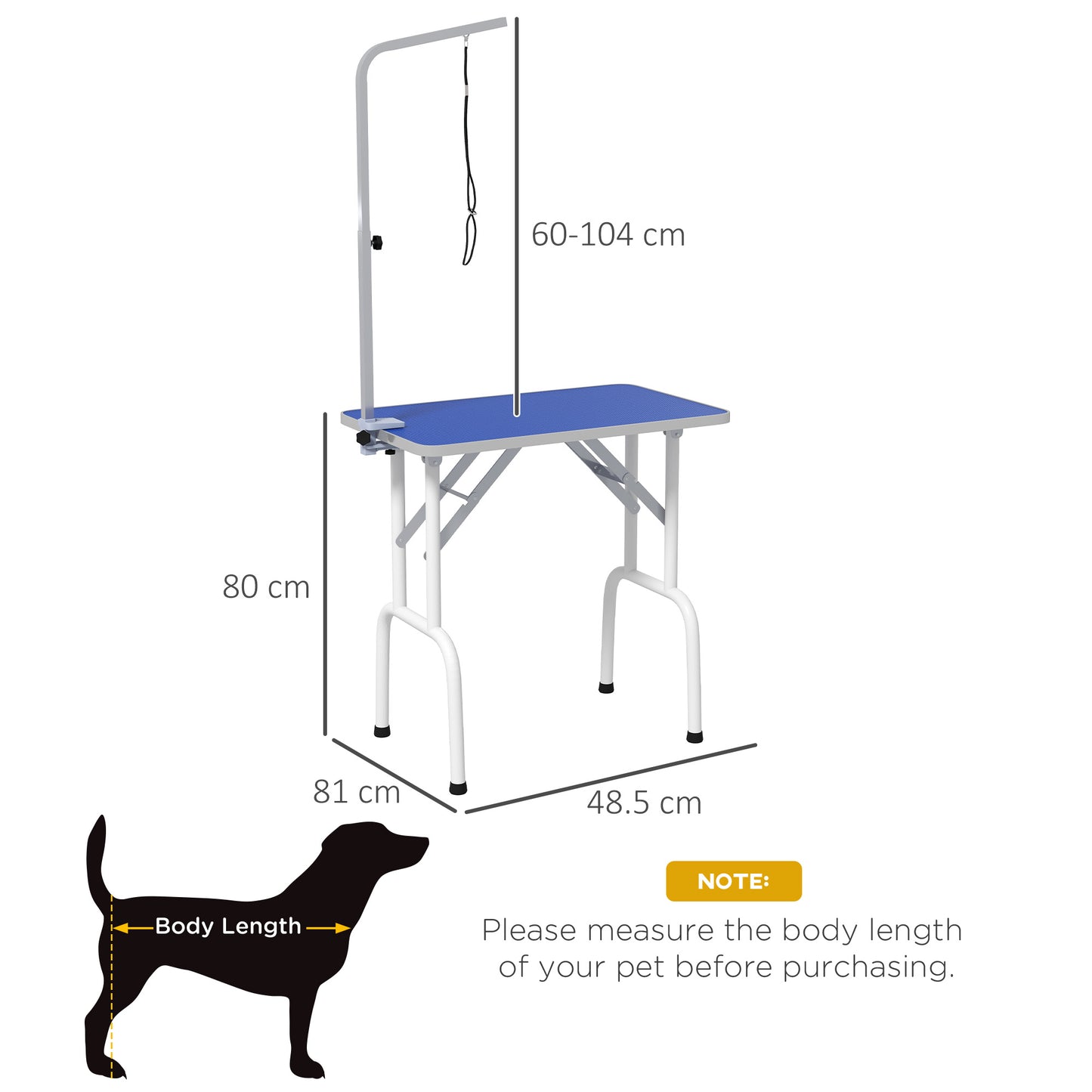 PawHut Foldable Dog Grooming Table Adjustable Arm 81x49x80 cm