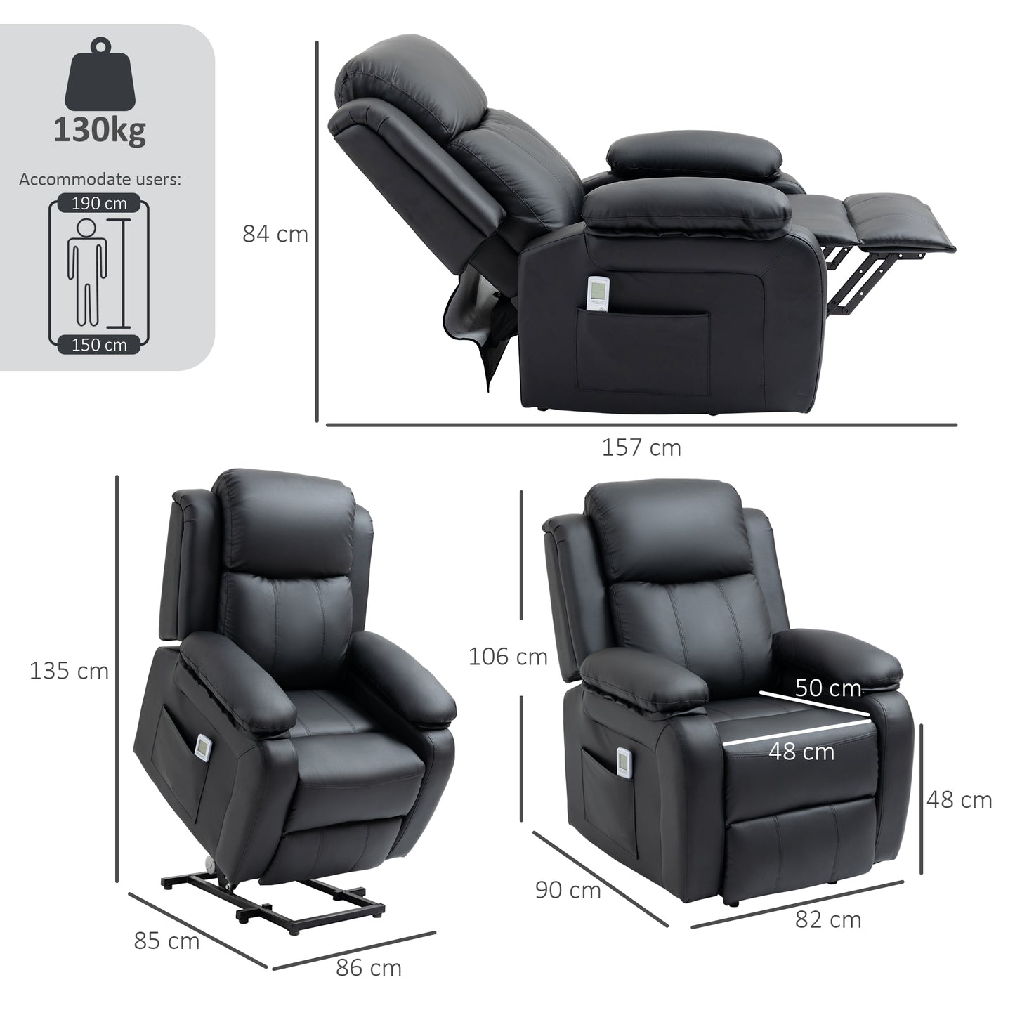 Riser and Recliner Chair Power Lift Recliner with Remote, Black