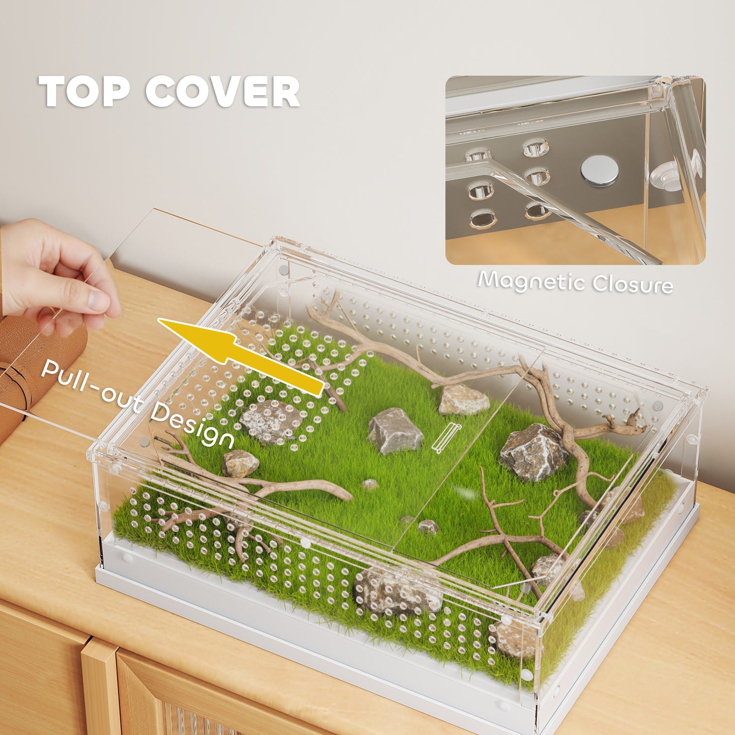 Reptile Terrarium, Vivarium Acrylic for Snake, Gecko, 40 x 30 x 15 cm