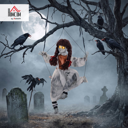 Halloween Animated Hanging Creepy Girl on Swing Decoration