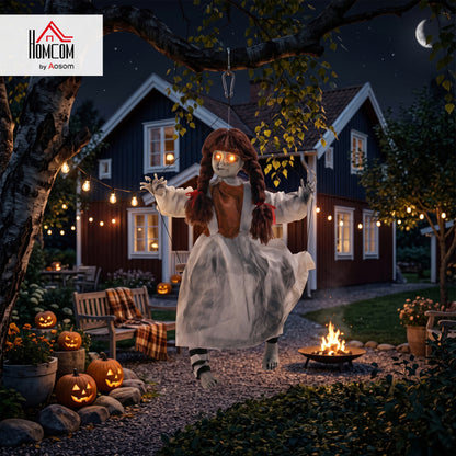 Halloween Animated Hanging Creepy Girl on Swing Decoration