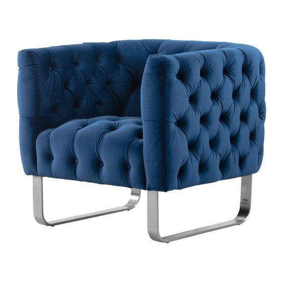 Grosvenor Armchair - Navy Blue - Brushed Silver