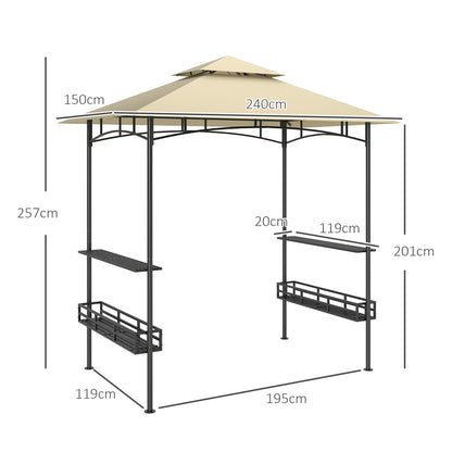 8' x 5' Grill Gazebo Canopy with 2 Side Shelves, Hook, Beige