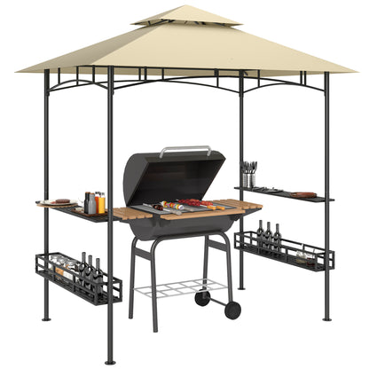 8' x 5' Grill Gazebo Canopy with 2 Side Shelves, Hook, Beige