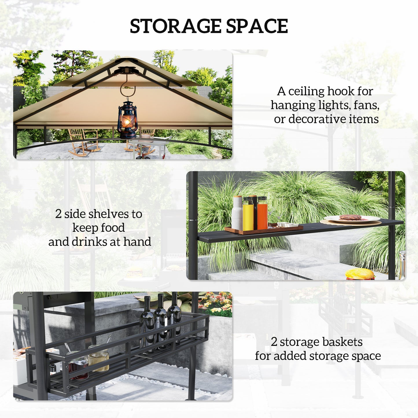 8' x 5' Grill Gazebo Canopy with 2 Side Shelves, Hook, Beige