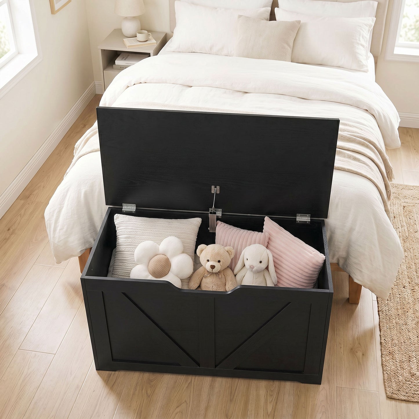Storage Trunk for Living Room, with Safety Hinge, 80cm, Black
