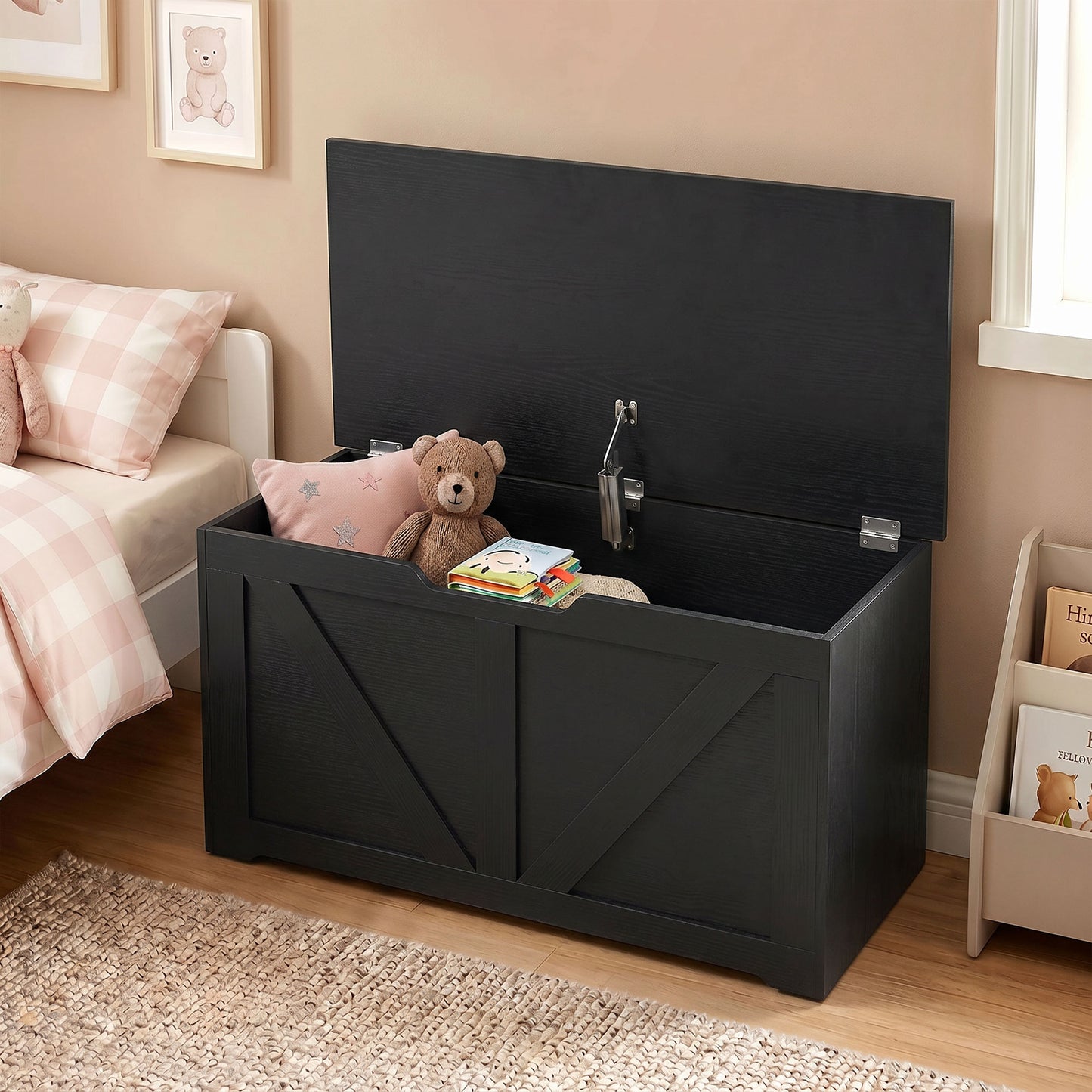 Storage Trunk for Living Room, with Safety Hinge, 80cm, Black