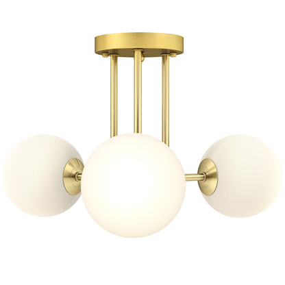 Light Fixture with 3-Light Globe Shades, Modern Ceiling Light, Gold