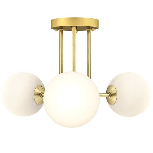 Light Fixture with 3-Light Globe Shades, Modern Ceiling Light, Gold