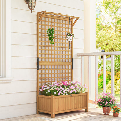 Wood Planter with Trellis for Climbing Plants Planter Box Yellow