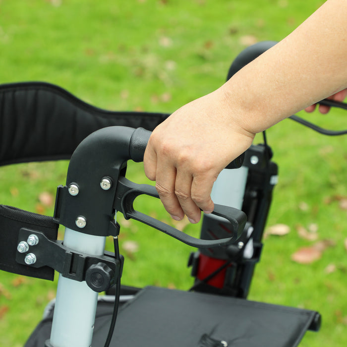 Fully Folding Rollator Walker with Seat, Backrest, Bag, Red