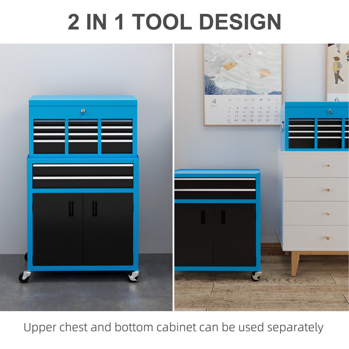 Top Chest and Roller Cabinet Combo Metal Tool Cabinet on Wheels Blue