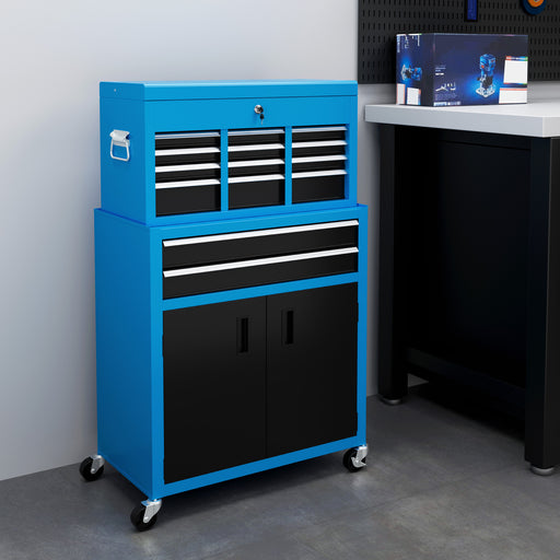 Top Chest and Roller Cabinet Combo Metal Tool Cabinet on Wheels Blue