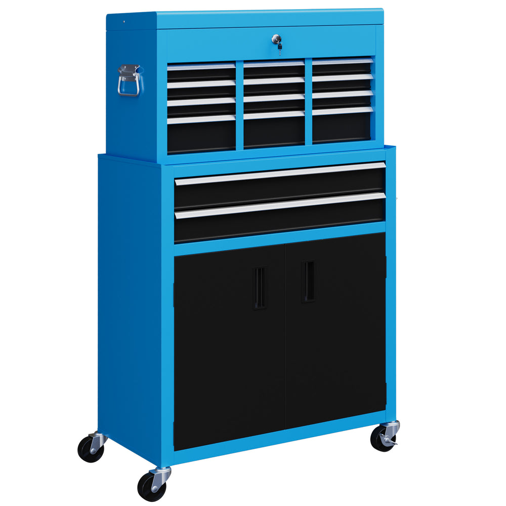 Top Chest and Roller Cabinet Combo Metal Tool Cabinet on Wheels Blue