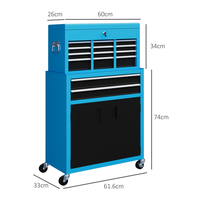 Top Chest and Roller Cabinet Combo Metal Tool Cabinet on Wheels Blue