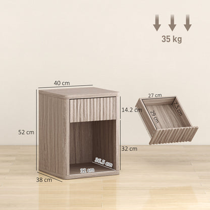 Modern Nightstand with Drawer and Open Shelf, Set of 2, Oak
