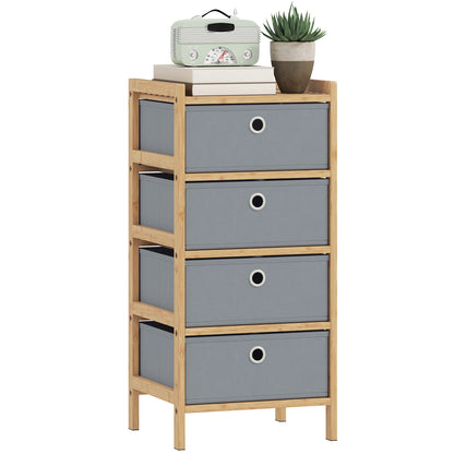Chest of Drawers, 4 Drawers Dresser with Bamboo Frame, Light Grey